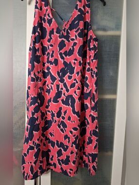 Next Sz 16 Coral Animal Print Dress Sleeveless Linen Mix